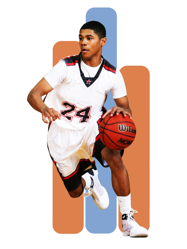 A young athlete dribbling a basketball.